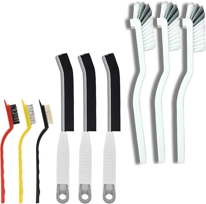 Cleaning Brush, 9 Pcs Hard Bristle Crevice Cleaning Brush Set for Kitchen Bathroom Toilet Grout Bottle Gap Window Tracks, Multifunctional Home Essentials Scrub Cleaning Tools