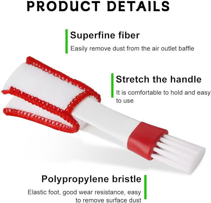 KVAEY 2 PCS Mini Duster for Car Air Vent, Double Ended Automotive Air Vent Microfiber Duster & Brush, Dust Collector Cleaner for Keyboard Window Leaves Shutter, Car Accessories (Red & White)