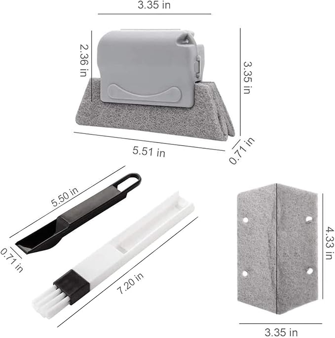 Magic Window Track Cleaner Tool Set - 3 Groove Gap Cleaning Brush + 2 Window Slot Clean Brush with Dustpan + 3 Replacement Cloth
