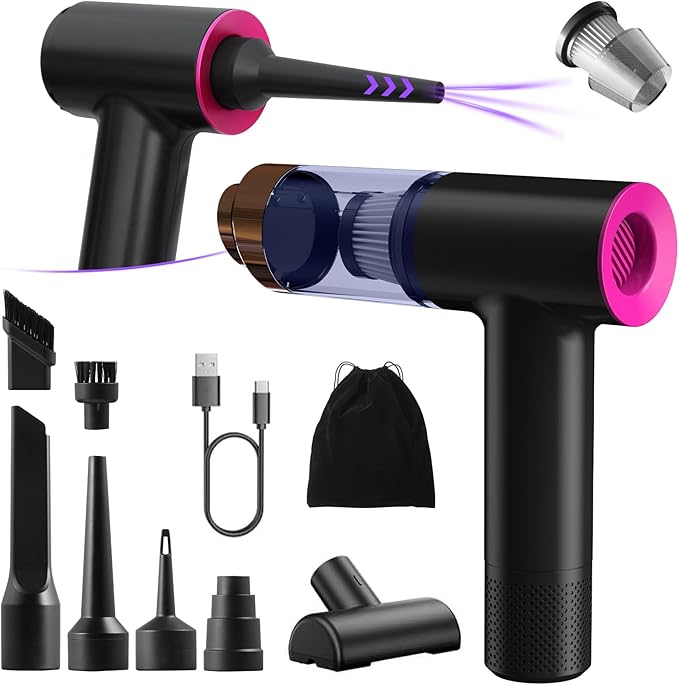 Handheld Car Vacuum Portable Cordless - Mini, Portable | Dual Suction (7500pa & 12000pa) | 4-in-1 Vacuum Cleaner, Blower, Inflator, Deflator & Air Duster for Car, Home, Kitchen, Pet Hair, Office Use