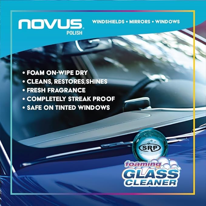 NOVUS 1802 | Glass Cleaner Spray | Powerful Foaming Glass Cleaner, Streak-Free Shine for Home and Auto | Safe for All Glass Surfaces - 19 Ounces (1 Pack)