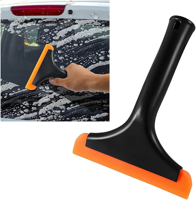 KVAEY Small Silicone Window Squeegee, 5.9 Inch Car Windshield Water Blade Squeegee with Non-Slip Handle, All-Purpose Cleaning Squeegee for Car Windshield, Window, Mirror (Black)