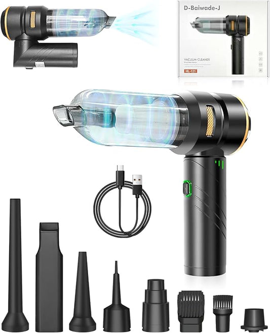 Foldable Cordless Handheld Car Vacuum Cleaner, 15000PA High Power 2-in-1 Mini Vacuum Duster & Inflator, with 3-Speed Brushless Motor for Car Care, Home, Office, Pet