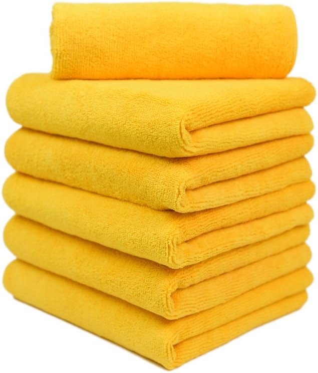 CARCAREZ Premium Microfiber Detailing Towels, 340 GSM Lint Free Car Buffing Waxing Polishing Drying Towels (6, Yellow, 1