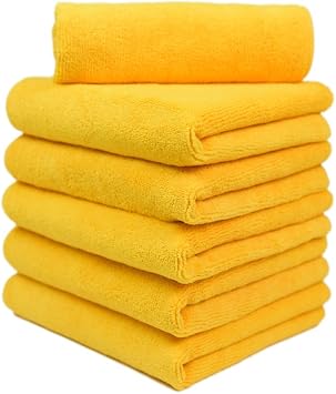 CARCAREZ Premium Microfiber Detailing Towels, 340 GSM Lint Free Car Buffing Waxing Polishing Drying Towels (6, Yellow, 1