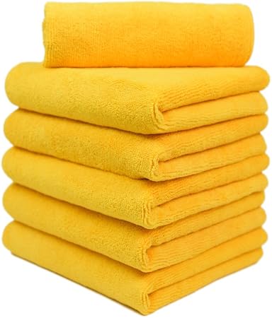 CARCAREZ Premium Microfiber Detailing Towels, 340 GSM Lint Free Car Buffing Waxing Polishing Drying Towels (6, Yellow, 1