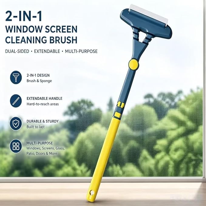 2-in-1 Window Cleaning Brush & Wiper,2026 New Window Screen Cleaner Multi-Purpose Cleaning Brush, Upgrade Multi-Purpose Cleanings Brush for Patio, Door, Porch Screens (1PCS)