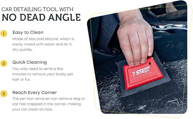 7 Steps - Mini Pet Hair Lint Fur Remover Detailer - Dog Cat Hair Remover - Auto Detailing Car Carpet Couch Furniture