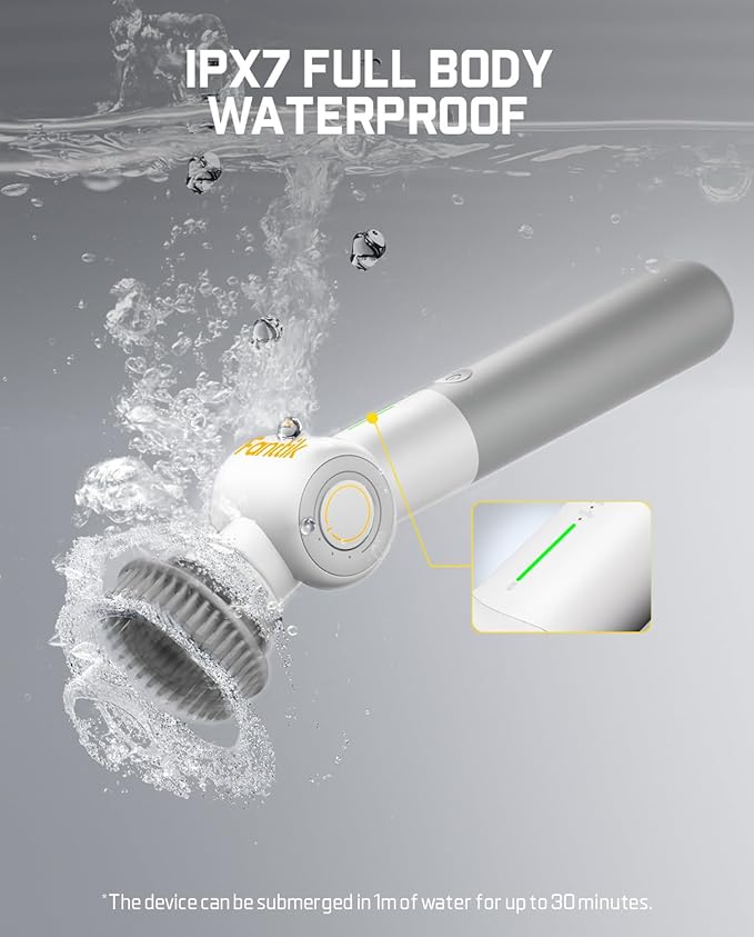 Fanttik Flip G9 Pro Electric Scrubber, VoltiPulse Motor, Dual-Speed Cleaner with 6 Brush Heads, Adjustable Angle & Extendable Handle, IPX7 Waterproof, Type-C Charge for Bathroom, Tile, Grout - White