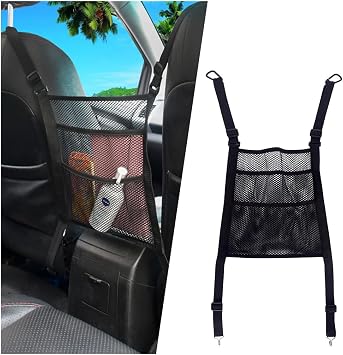 zipelo Car Mesh Organizer, 3 Layer Vehicle Barrier of Backseat Pet Kids, Elastic Automotive Net Pocket Handbag Tissue Pu