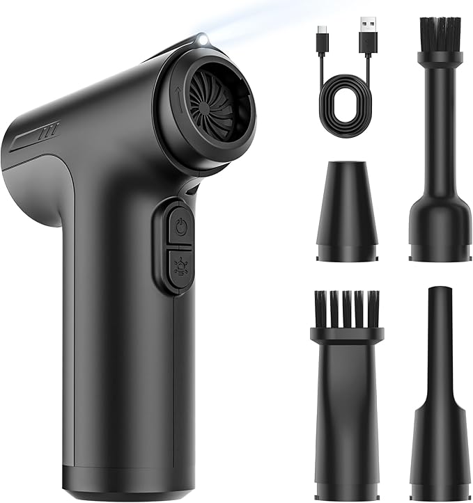 CLEANGOR 130000RPM Compressed Air Duster with LED Light, 7500mAh Super Power Electric Air Duster, 3-Gear Adjustable Rechargeable Mini Blower for Computer, Keyboard, Car, Outdoor, Crevice Cleaning