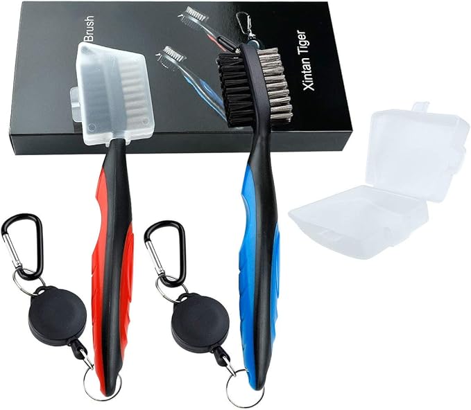 Pack of 2 Golf Club Brush Groove Cleaner with Retractable Zip-line and Aluminum Carabiner Cleaning Tools