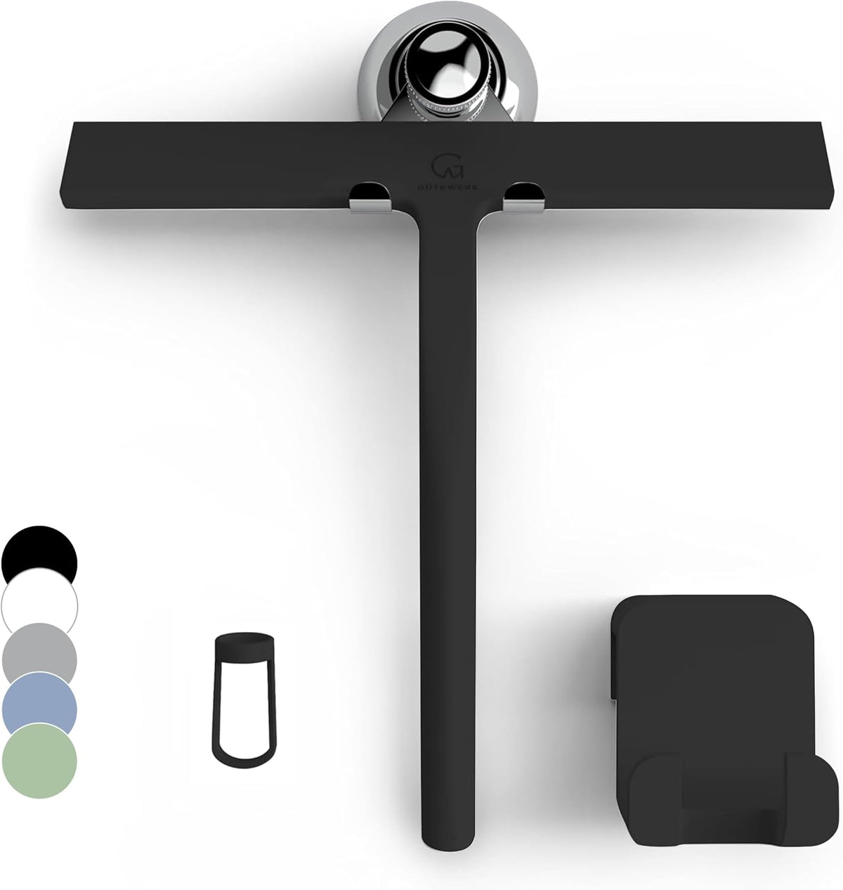 Silicone Shower Squeegee with 3-in-1 No-Drill Mount, Black, 9''