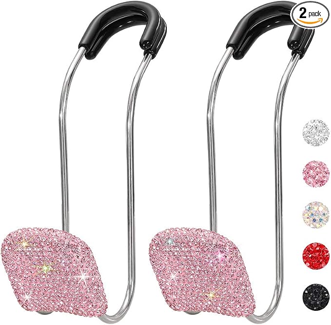 SAVORI Car Headrest Hooks Bling Car Accessories Rhinestones Universal Auto Back Seat Headrest Metal Hanger Organizer Veh