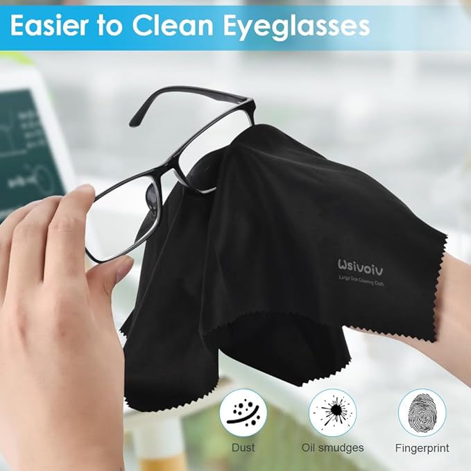 6PCS Large Eyeglass Cleaning Cloths, 12 x12 inches Glasses Cleaner, Individually Wrapped, Premium Microfiber Cleaning Cloth for Glasses, TV, Laptop Screens and Lens, Easier to Grip and Use