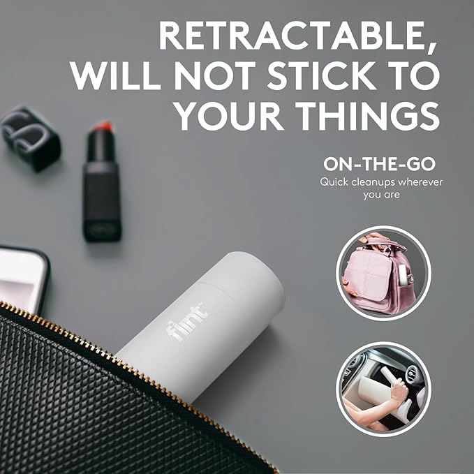 Flint Classic White Retractable Mini Lint Roller with 30 Extra Sticky Sheets, Small and Portable Lint Roller, Ideal Pet Hair Remover, Travel Lint Rollers for pet Hair Extra Sticky