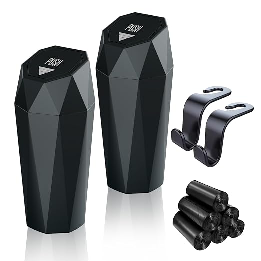 Car Trash Can with Lid, Mini Essential Car Accessories for Interior, Leakproof Car Garbage Can with 90 Attached Trash Ba