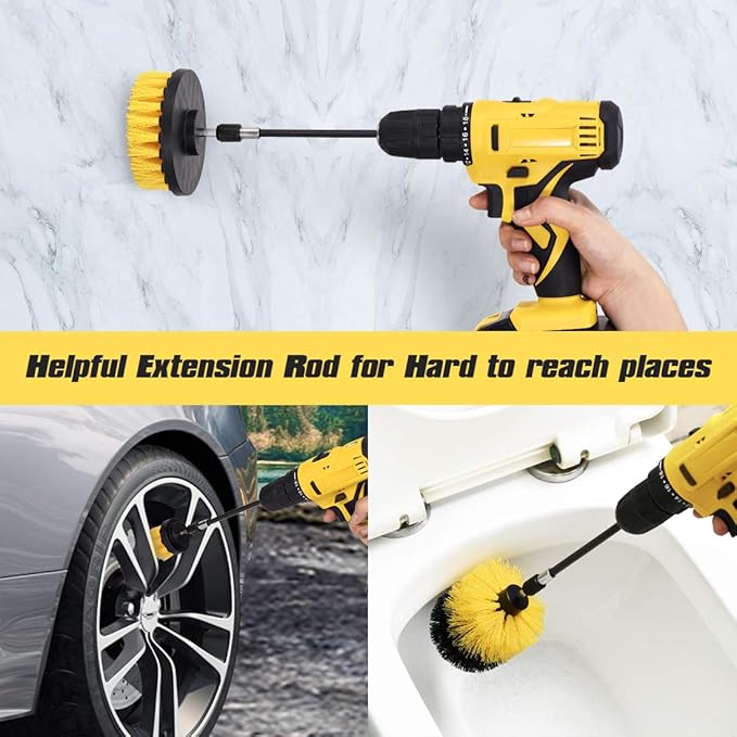 18 Pack Drill Brush Attachment Set, Power Cleaning Scrub Brushes for Drill, Extend Long Attachment, All Purpose for Car Detailing, Bathroom, Carpet, Tile Grout, Sinks, Corners