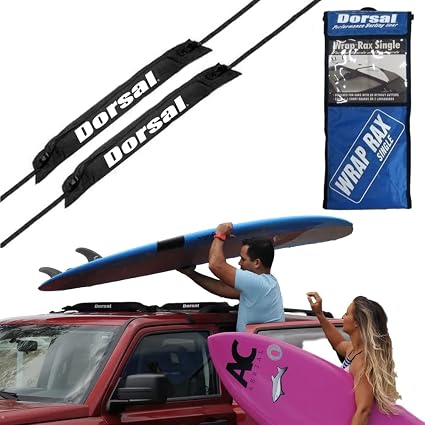 DORSAL Universal Soft Roof Rack Pads for Surfboard Kayak SUPs with Car Tie Down Straps and Storage Bag - Pack of 2 Black