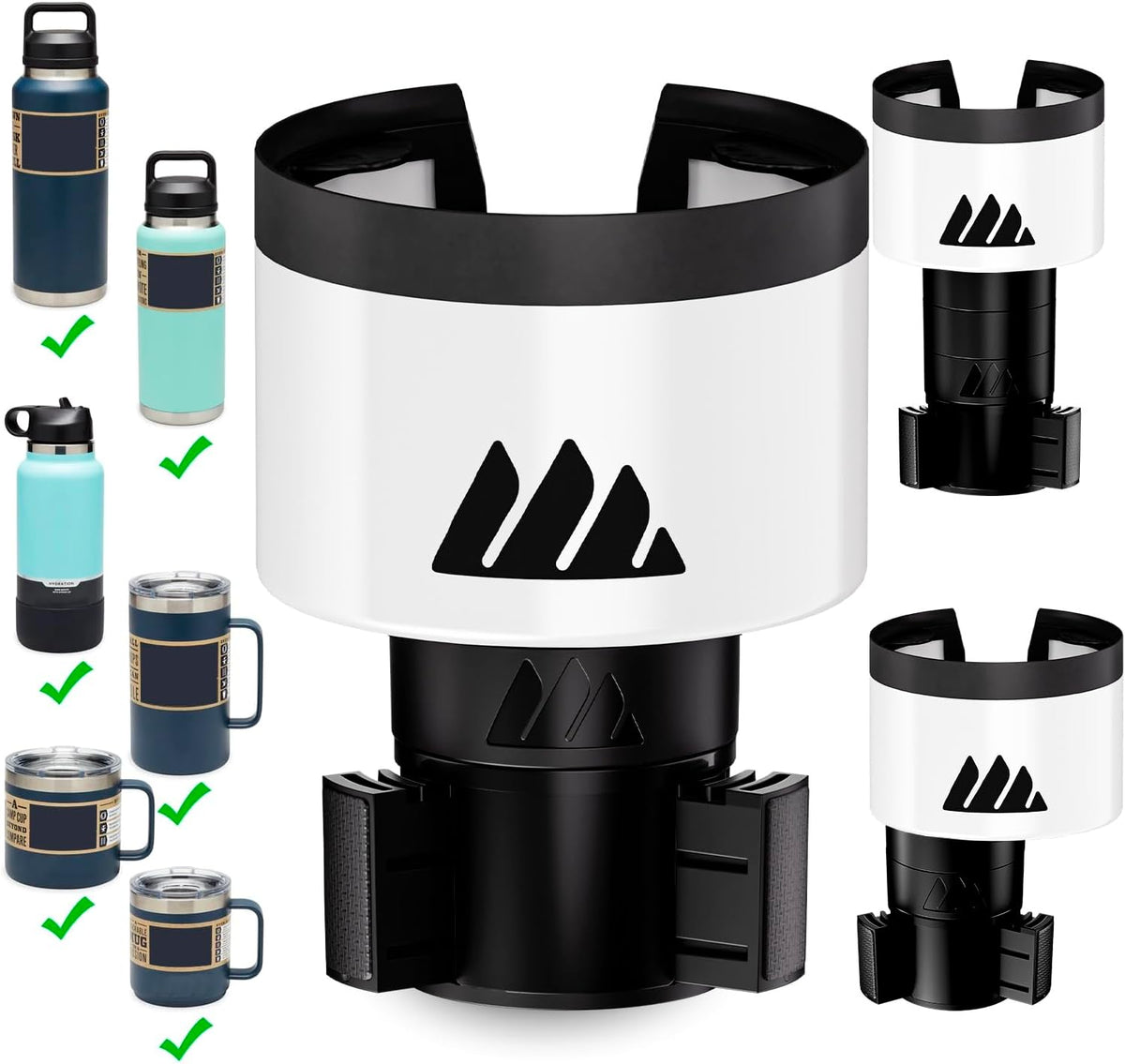 Ultimate Car Cup Holder Expander with Adjustable Base - White