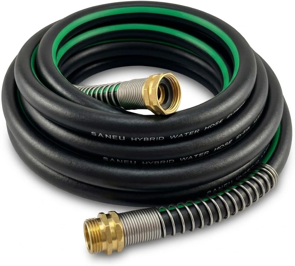 Hybrid Garden Hose 5/8-Inch x 25FT, RV Water Hose, Black Green