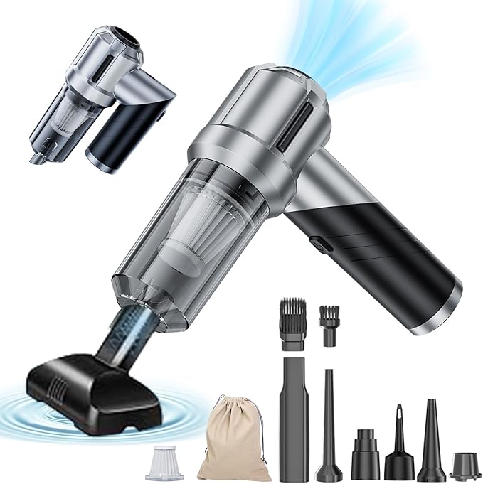 houscly Portable Cordless Foldable 20000PA High Power Mini Vacuum Cleaner, 4-in-1 Compressed Duster & Air Blower & Pump, Hand Held Vacuum, Brushless Motor, for Car, Home, Office, Pet, Camping