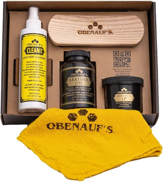 Obenauf's Leather Care Essentials Kit - 4oz Heavy Duty Leather Preservative - 8oz Leather Oil Leather Conditioner - 8oz 
