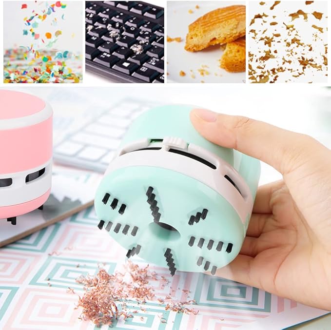 Mini Vacuum Cleaner,Desktop Vacuum,Crumb Sweeper,Desk Duster,Mini Desk Vacuum for Table,Green White