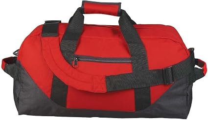 Duffle Bag, Gym, Travel Bag with Adjustable strap- for Men & Women- Two Tone (Red - Medium (18" x 9" x 9"))
