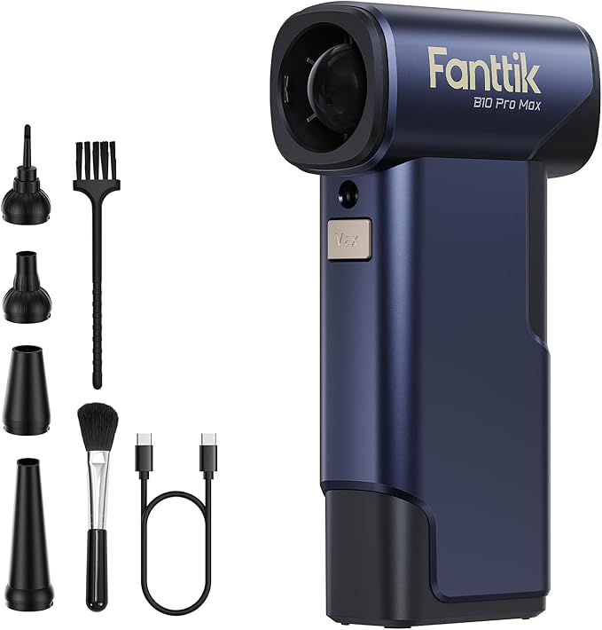 Fanttik B10 Pro Max Electric Air Duster, 130000RPM Brushless Motor, Compressed Air Duster, 6 Gears Adjustable, One-tap Booster, 28.8Wh Rechargeable Battery, Electric Duster for PC, Car (Navy Blue)