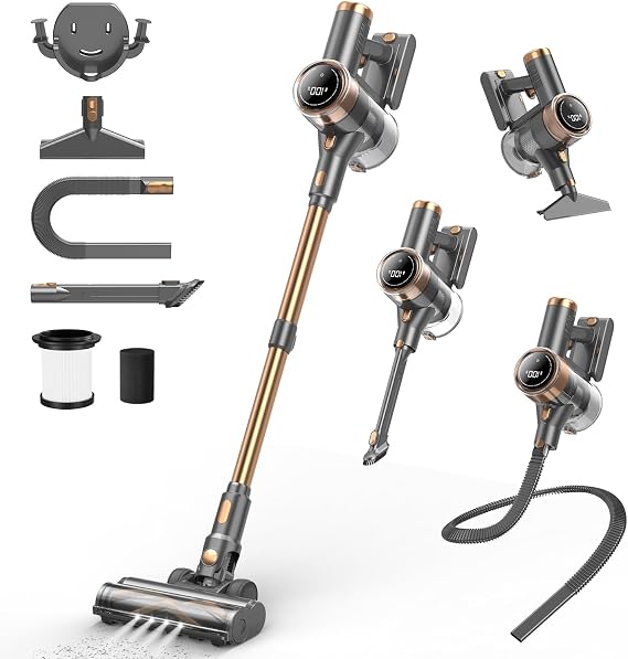 Cordless Vacuum Cleaner, 10-in-1 Lightweight Stick Vacuum with 45mins Runtime, Powerful Suction, LED Touch Screen, Recha