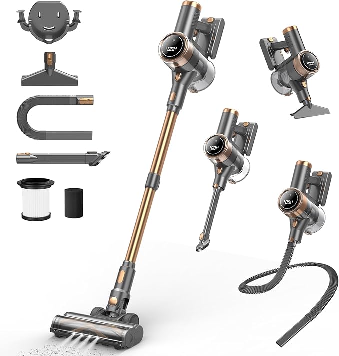 Cordless Vacuum Cleaner, 10-in-1 Lightweight Stick Vacuum with 45mins Runtime, Powerful Suction, LED Touch Screen, Recha