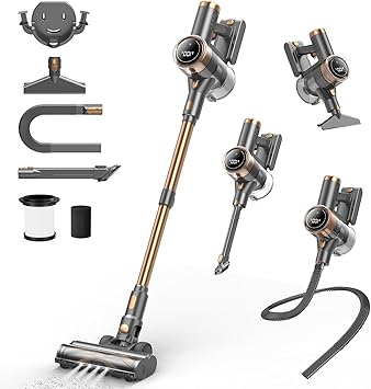 Cordless Vacuum Cleaner, 10-in-1 Lightweight Stick Vacuum with 45mins Runtime, Powerful Suction, LED Touch Screen, Recha