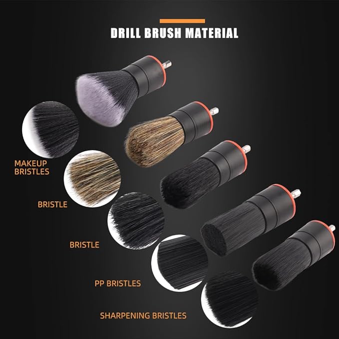 SPTA Drill Brush Attachment, 5 Pcs Mixed Hair Drill Brush Head Set, Auto Detail Set, Replacement Car Detail for Cleaning Interior or Exterior, Used on Electric, Electric Driver