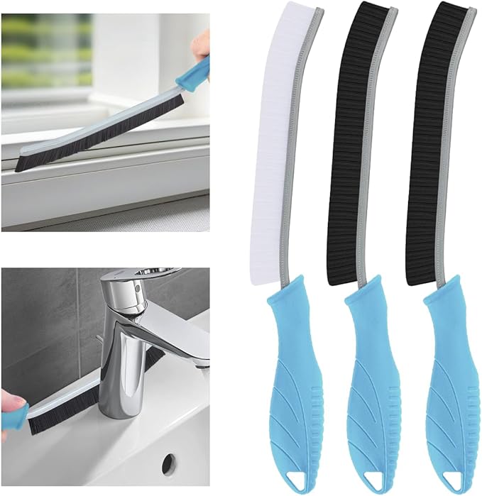 TQRR Hard Bristle Crevice Cleaning Brush-Thin Gap Scrub Brush, Small Cleaning Brush, Grout Brush, Kitchen Brush, Cleaning Tools for Toilet, Bathroom, Sink, Home, Household, Window (3, Light Blue)
