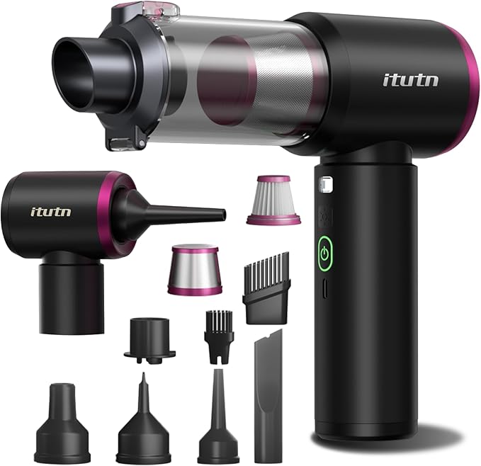 Mini Car Vacuum Portable Cordless with LED Light, 15000PA Powerful Suction, 80W High Power, One-Click Empty, Dual Hepa Filter, Y8plus Car Vacuum Cleaner & Air Duster for Home, Desk, PC, Keyboard