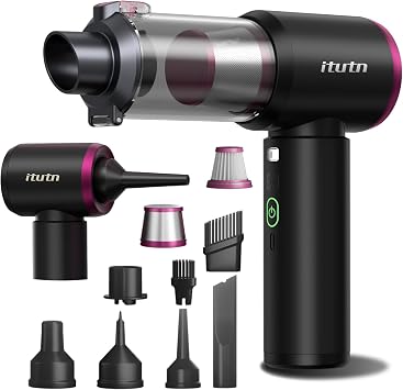 Mini Car Vacuum Portable Cordless with LED Light, 15000PA Powerful Suction, 80W High Power, One-Click Empty, Dual Hepa F