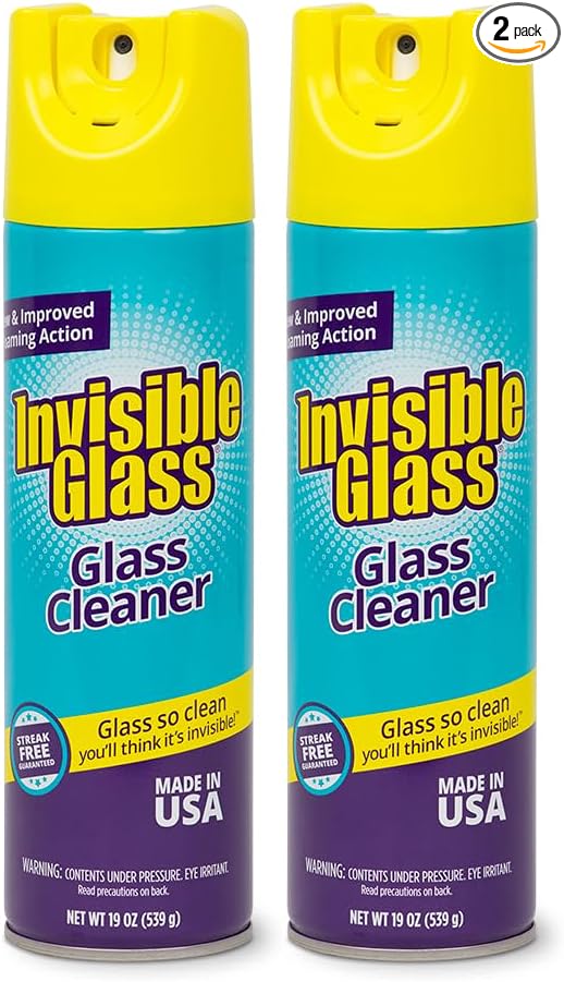 Invisible Glass 91160-2PK Premium Aerosol Glass and Window Foaming Cleaner Spray – Cleans Glass, Windows, Mirrors, Shower Doors, and More – Streak-Free, Ammonia-Free, Tint-Safe – 19 oz (Pack of 2)