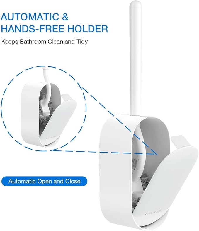 Bathroom Toilet Brush, OSCIOSS Toilet Cleaner Brush with Ergonomic Design, Compact Size, Durable Bristles, Wall Mounted RV Toilet Brush for Bathroom Cleaning (White, 2pack)