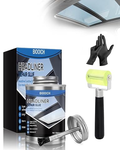 Headliner Repair Glue, Car Headliner Adhesive with Rubber Seam Roller Headliner Repair Kit,Upholstery Glue with Brush fo