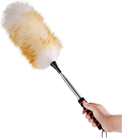 Lambswool Extendable Cleaning Duster 26-64 Inch, Anti-Static Wall Duster Cleaner with Sponge Grip and Stainless Steel Ex