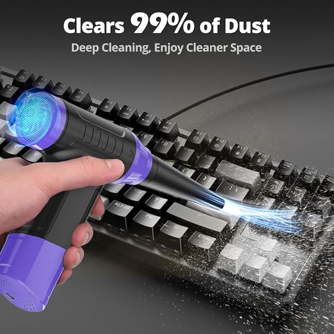 Compressed Air Duster Keyboard Cleaner - Electric Air Blower Cleaning Kit 150,000 RPM Mini Duster Spray for Dusting PC, Car, and Vacuum (Purple)
