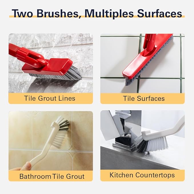 Foxtrot Living 2 in 1 Grout Brush with Long Adjustable Telescopic Handle and Handheld Stiff Bristle Scrubber, Swivel Grout Cleaner for Tile Floors, Grout Cleaning Brush for Floor Cleaning