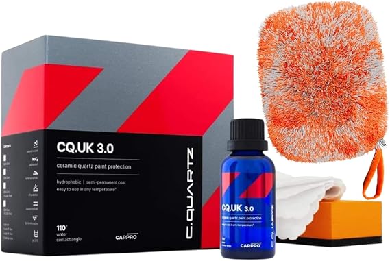 CARPRO CQUARTZ UK 3.0_30ml Kit Ceramic Coating Finish, Bonds to Paint, Glass, Metal and Plastic DabDab Wash Mitt, Car Wa