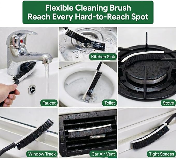 4-Piece Deep Cleaning Brush Set – 3 Slim Crevice Brushes & 1 Long Flexible Appliance Brush – Heavy Duty Scrub Tools for Window Tracks, Grout, Dryer Vents, and Tight Spaces