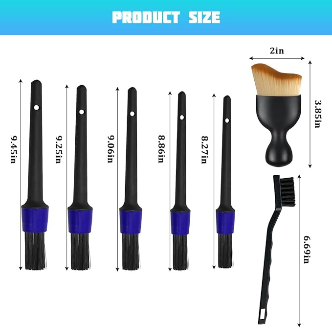 Bittwee Car Detailing Brush Kit, 9PCS Soft Bristle Multi-Use Vehicle Detailing Wash Brushes, Automotive Interior or Exterior Cleaning Kit, Universal for SUV Automobile Truck