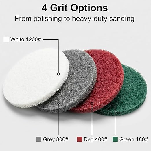 4 Inch Mixed Grit Drill Brush Scrubber Scouring Pads, 20 Pcs Hook & Loop Power Scrubber Scour for Rotary Tools, Random Orbital Sander (180#/400#/800#/1200#)