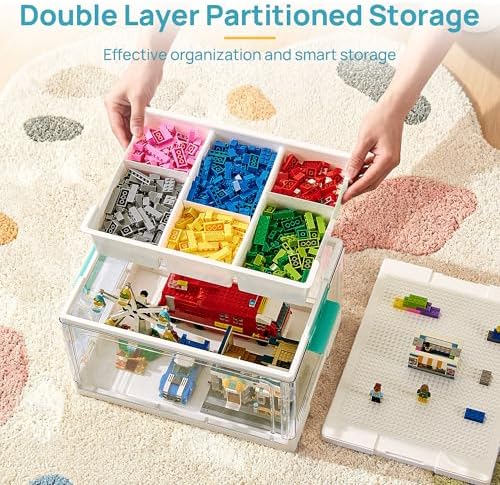 24 QT Clear Plastic Storage Box with Building Baseplate Lid,1 Pack