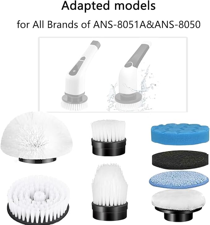 Electric Spin Scrubber Replacement Heads 8 in 1 Cleaning Brush, for Electric Spin Scrubber of ANS-8051A/8050 Power Shower Scrubber,for Household and Heavy Oil Pollution Cleaning Black