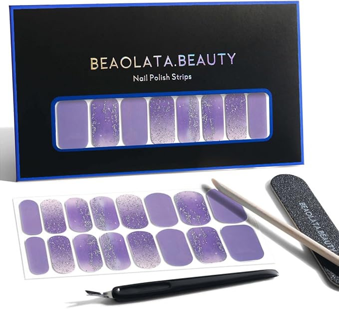 Nail Polish Strips, 32PCS Salon Quality Wraps, Long Lasting Gel Nail Stickers for Women Easy Apply& Remove (Purple Nebula)